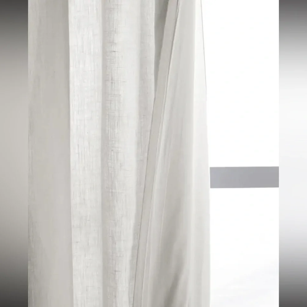 Quince 48” x 108” White European Linen Light Filtering Curtain Panel